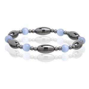 Magnetic Hematite Light Blue Bracelet, Beaded Gemstone Stretchable Bracelet